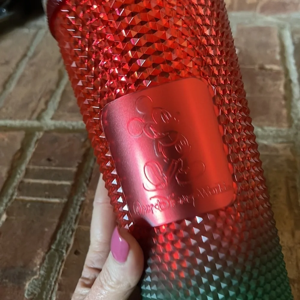 NWT 2022 Starbucks Disney Holiday Red Green Ombre Studded Tumbler